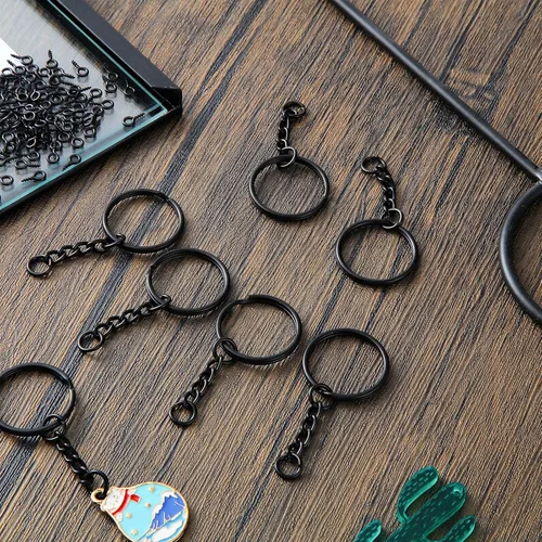 Miniatura 6 de Hotop Kit de 360 llaveros a granel, incluye 90 llaveros con cadena y conectores de anillos abiertos, 180 ganchos pequeños para manualidades, Negro