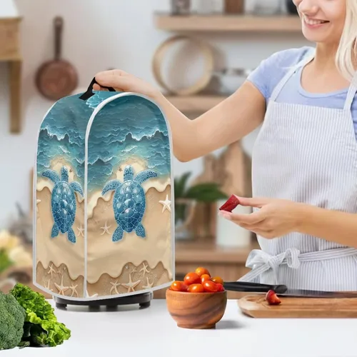 Miniatura 3 de Talayituse Cubierta antipolvo para licuadora con estampado de tortuga de playa, cubierta de protección de huellas dactilares para batidora de pie