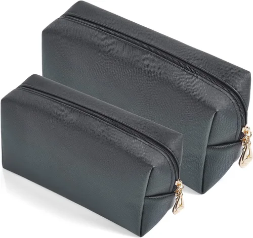 Juego de 2 bolsas de cosméticos de piel sintética para mujer, bolsa de maquillaje minimalista para uso diario, bolsa de almacenamiento portátil,