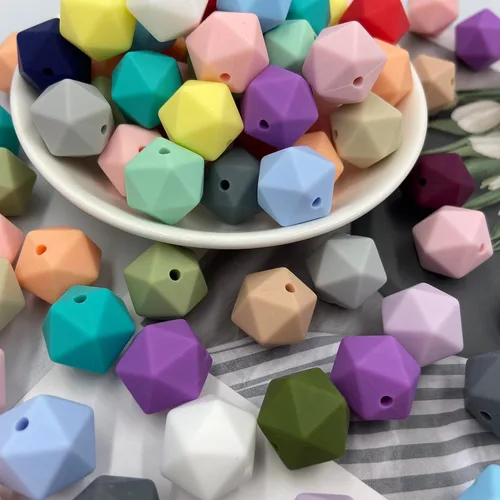 Miniatura 3 de Cuentas multifacéticas de silicona de 0.551 in, 50 cuentas de silicona de colores mixtos para bricolaje collar pulsera Mezcla multifacética