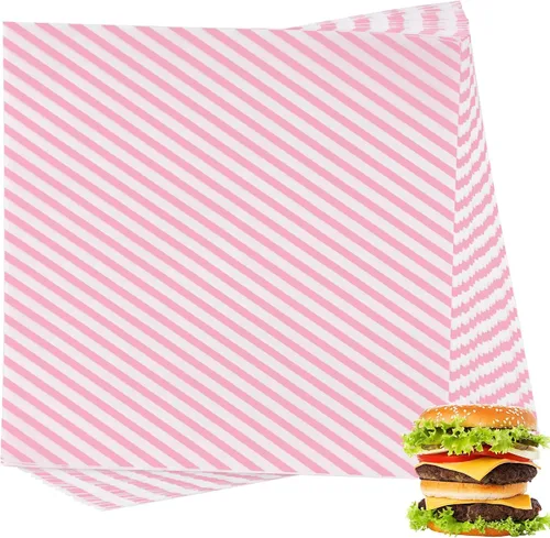 Miniatura 8 de 200 hojas de envoltorio de alimentos a rayas negro y blanco, papel encerado seco para pan y sándwiches, forros de papel para cestas de comida