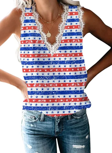 Miniatura 162 de VIISHOW - Camiseta sin mangas, sexy, con cuello en V y bordes de encaje para mujer, camisola de vestir, camisas de gasa, sin mangas, casuales