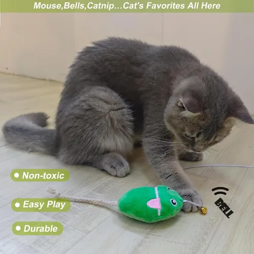 Miniatura 6 de Varita interactiva de juguete para gatos con ratón de hierba gatera, varita provocadora para gatos con cuerda arcoíris para gatos adultos aburridos