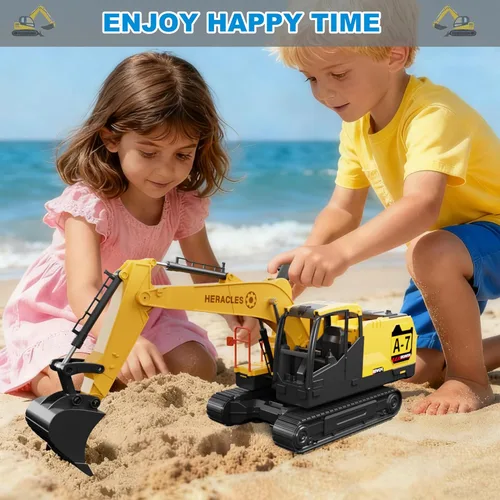 Miniatura 5 de Dwi Dowellin Juguetes para niños de 3 años, juguetes de excavadora para niños con 6 autos de carreras de metal y 2 vehículos de ingeniería, vehículo