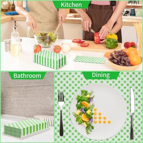 Miniatura 4 de DYLIVeS Servilletas a cuadros verdes, paquete de 80 toallas de invitados a cuadros verdes y blancos, servilletas de fiesta, toallas de mano de papel