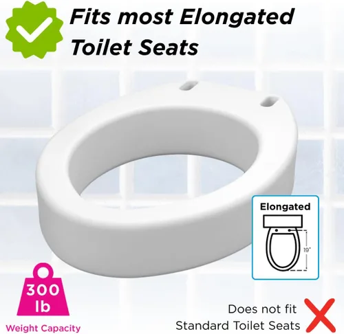Miniatura 3 de NOVA Asiento de inodoro elevado para personas mayores y recuperación poscirugía: diseño alargado atornillado debajo del asiento utiliza asiento