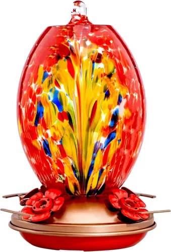 Miniatura 9 de Muse Garden Comedero de vidrio para colibríes para exteriores, comedero de colibríes de vidrio soplado de 27 onzas, regalo único para mamá y mujer