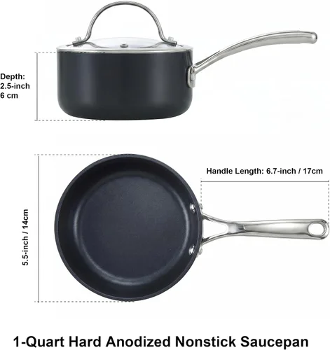 Miniatura 2 de Cooks Standard NC-00340 – Sartén con tapa de grado Premium, anodizado, sólido, antiadherente, 1 qt, Negro