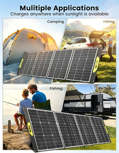 Miniatura 7 de Greenmagic - Panel solar portátil de 200 W, panel solar plegable de 200 W, ligero con soportes para el hogar, camping, barco, cobertizo, granja