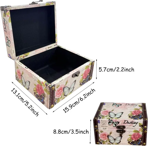 Miniatura 3 de Joyero de mariposa rosa caja decorativa de almacenamiento para joyas, baratijas, fotos, caja de madera del tesoro para mujeres y niñas, regalos caja
