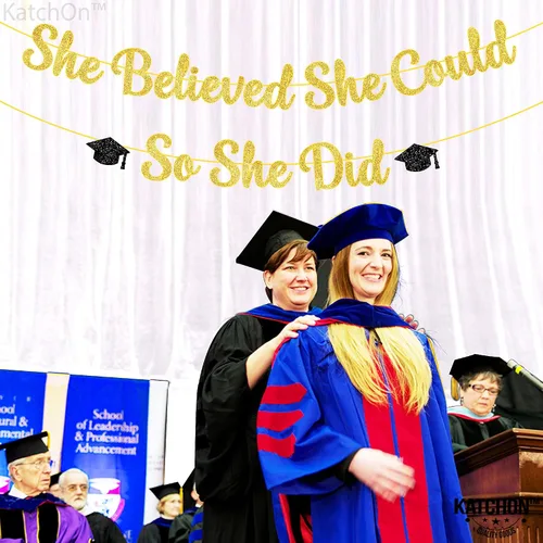 Miniatura 3 de KatchOn, Cartel de She Believed She Could So She Did - Cartel con purpurina de 10 pies, sin bricolaje, pancarta dorada y negra con la frase "You Did