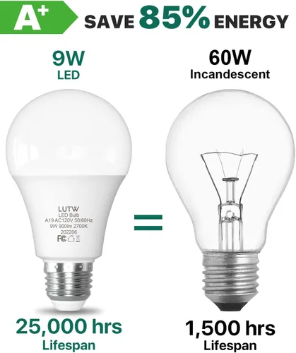 Miniatura 4 de Bombillas LED A19 E26, 60 W Eqv, 9 W, 2700 K, no regulables, paquete de 6 900 lúmenes, luz blanca cálida, ideal para iluminación de dormitorio