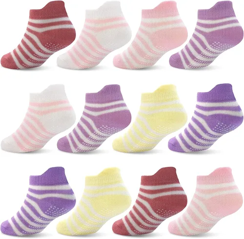 Miniatura 14 de SkiBeaut 12 pares de calcetines antideslizantes para niños y niñas con agarres, calcetines antideslizantes para niños pequeños de 1 a 7 años