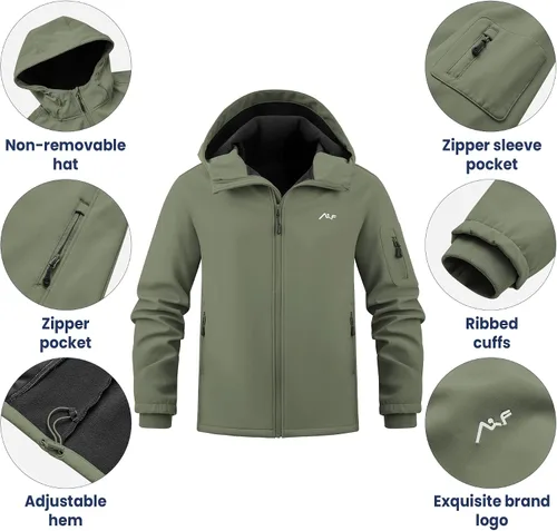 Miniatura 5 de WULFUL Chaqueta ligera Softshell para hombre, con forro polar, rompevientos, impermeable, suave, para senderismo al aire libre