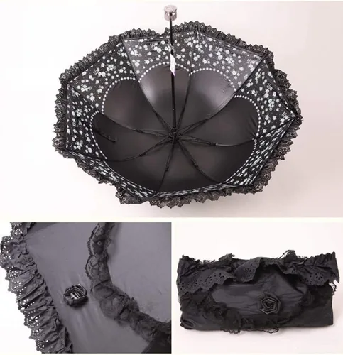 Miniatura 46 de Honeystore Paraguas plegable a prueba de rayos ultravioleta Princess Lace Parasol con cúpula anti-UV