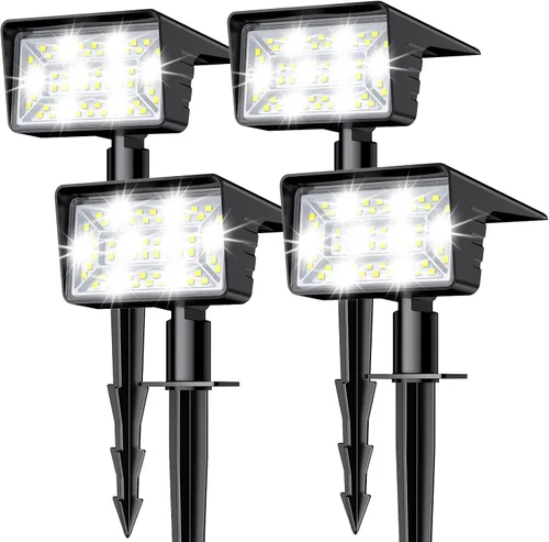 Focos solares para exteriores con 60 LED y encendido y apagado automático, paquete de 4 luces solares para exteriores, impermeables, IP68 con 3
