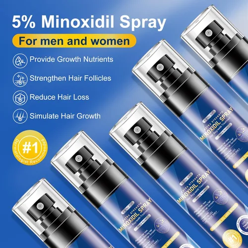 Miniatura 2 de Spray de minoxidil al 5% para hombres y mujeres, paquete de 5, infundido con biotina, regeneración del cabello para hombres, tratamientos de pérdida