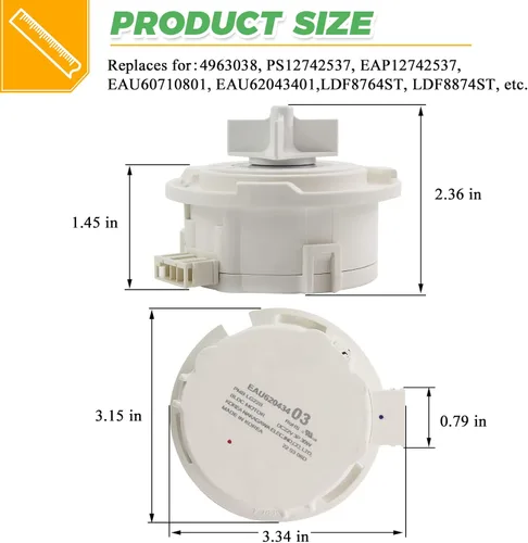 Miniatura 5 de Motor de bomba de drenaje para lavavajillas EAU60710801 EAU62043401 (OEM) - Reemplazo para lavavajillas y secadora Ken-more y L-G - Reemplaza