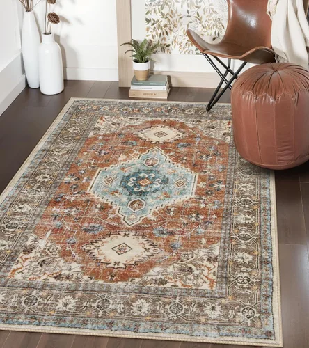 Miniatura 49 de Lahome Alfombra oriental lavable de área pequeña, 2 x 3 pies, para entrada, cocina, ultra fina, suave, tapete antideslizante para puerta de Azul