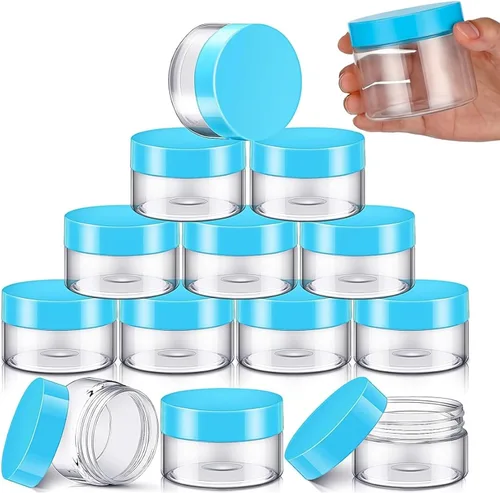 Miniatura 24 de SATINIOR Paquete de 12 frascos de plástico con tapas, frascos redondos para cosméticos de viaje, para artículos de tocador, loción, crema