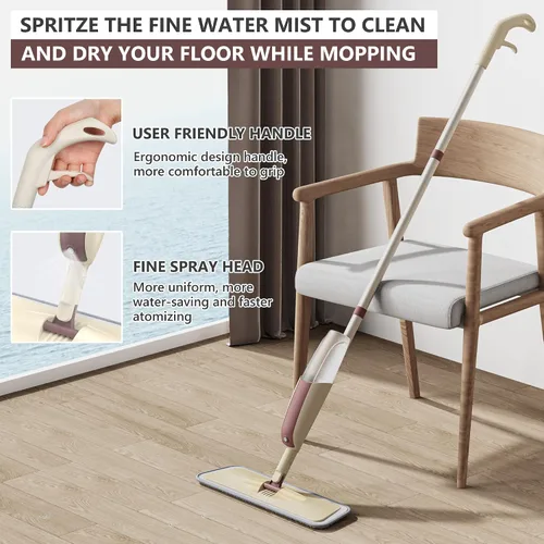 Miniatura 4 de HOMTOYOU Trapeador en aerosol para limpieza de suelos: mopa húmeda con 4 almohadillas de microfibra lavables y 2 botellas recargables para madera
