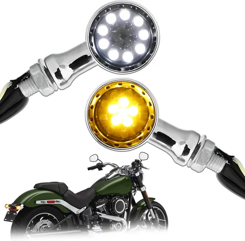 Miniatura 10 de DREAMIZER - Luces de señal de giro para motocicleta, color negro, 15 LEDs, diseño de bala, luces indicadoras delanteras y traseras, luz blanca y Luz