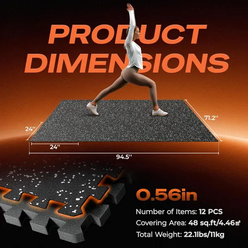 Miniatura 7 de SUPERJARE 12 alfombrillas de goma de 0.56 pulgadas de grosor, 48 pies cuadrados, tapetes de espuma EVA de alta densidad con parte superior de goma
