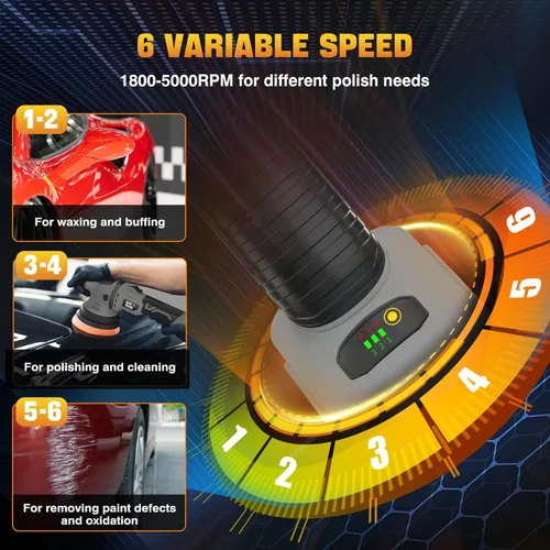 Miniatura 5 de VERVEWAVE Kit de pulidor inalámbrico para batería Dewalt de 20 V (sin batería), pulidor orbital de coche de 6 pulgadas, velocidad variable de 1800 a