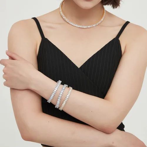 Miniatura 6 de Pulsera ajustable de circonita cúbica para mujeres y hombres, chapada en oro blanco y cadena de tobilleras