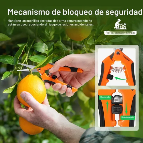 Miniatura 5 de Podadora manual VIVOSUN, para jardinería, con cuchillas rectas de acero inoxidable, Anaranjado