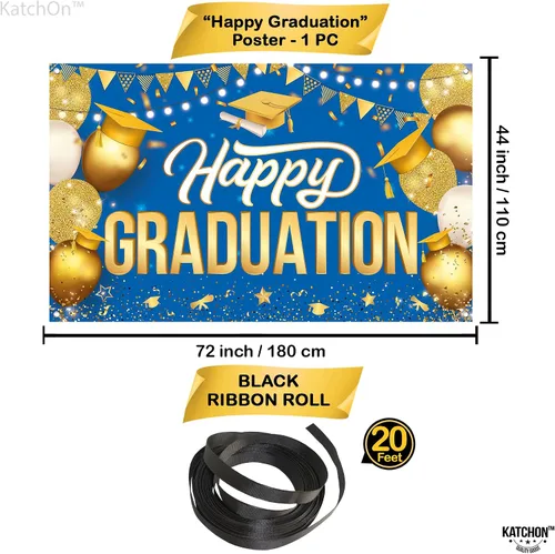 Miniatura 4 de Katchon, Cartel de feliz graduación dorado y azul – Xtralarge, 72 x 44 pulgadas Fondo de graduación 2026, decoraciones de graduación clase de 2026