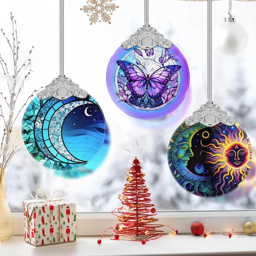 Miniatura 5 de Adorno de mariposa, adornos de Navidad, decoraciones de Navidad para árbol, adorno de vitral, recuerdo de reliquia, intercambio de regalos, ideas