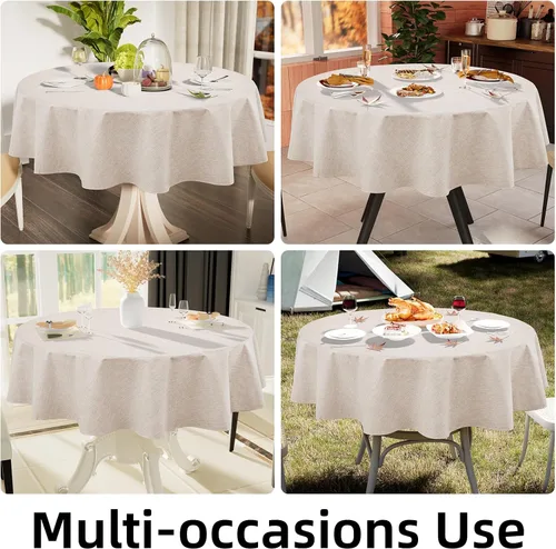 Miniatura 5 de Smiry Mantel redondo de lino sintético, mantel de tela de arpillera impermeable, fundas decorativas lavables para cocina, comedor, fiestas, 60 x 60