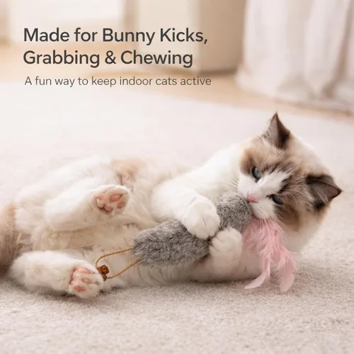 Miniatura 3 de Paquete de 3 juguetes de hierba gatera de piel de conejo con plumas - Juguetes interactivos de zanahoria para gatos con fruta de agallas para gatos