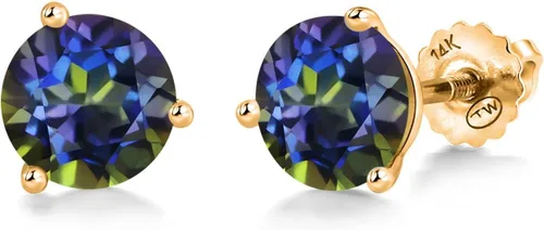 Miniatura 57 de Gem Stone King Aretes de Martini de oro amarillo de 14 quilates Aretes de tuerca de 3 puntas para mujeres y hombres Redondos de 0.236 pulgadas