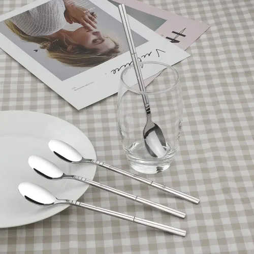Miniatura 5 de Saedy 12 cucharas de té de mango largo, cuchara mezcladora de acero inoxidable Para el té helado de batido