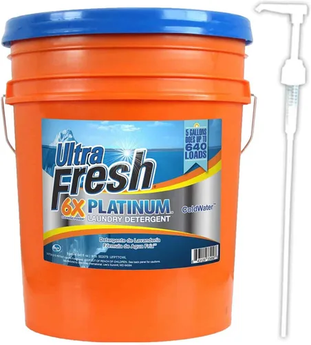 Ultra Fresh Detergente líquido para lavar ropa, 6 veces platino, agua fría, 5 galones, removedor de olores de tela para lavar ropa y sábanas