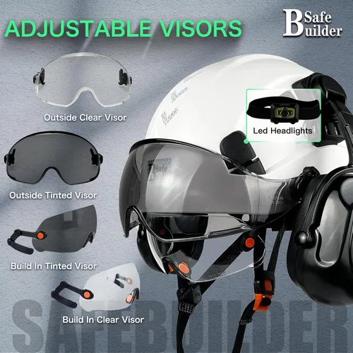 Miniatura 6 de Casco de seguridad SAFEBUILDER con visera, orejeras Bluetooth SNR 26dB, sombrero duro con viseras, orejeras montadas, sombreros duros ventilados