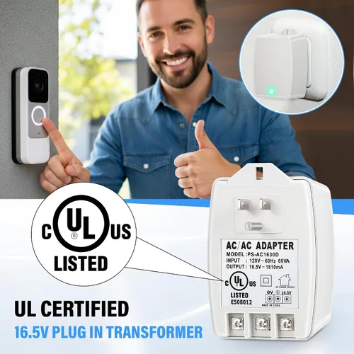 Miniatura 5 de 1 paquete de transformador de timbre de 16.5 V 30 VA enchufable compatible con Ring, Nest, Ecobee, transformador de timbre de 16.5 voltios