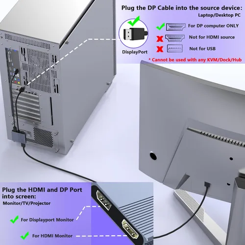 Miniatura 3 de Adaptador DisplayPort a HDMI y DisplayPort, adaptador de monitor dual de 4K a 60Hz, divisor de puerto DP a HDMI/pantalla extendida de 1 en 2