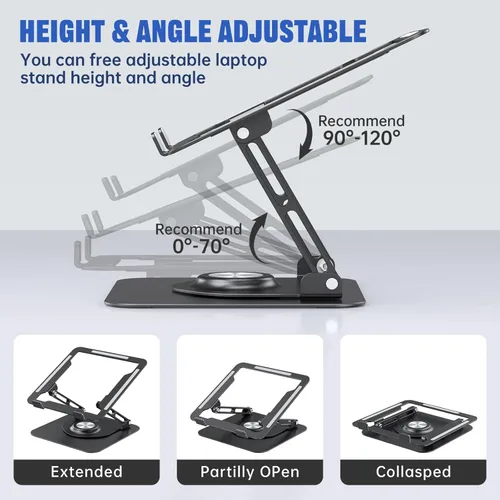 Miniatura 3 de JOYEKY Soporte para computadora portátil para escritorio, soporte de computadora ajustable con base giratoria de 360°, elevador ergonómico