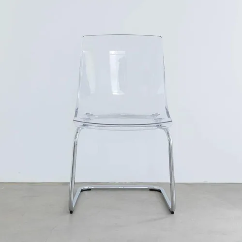Miniatura 5 de Sillas de comedor transparentes, silla de acrílico transparente, sillas de cocina fantasma con patas de metal plateado, sillas de plástico modernas