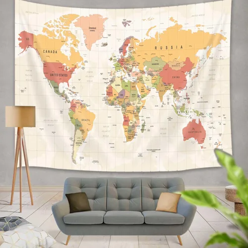 Miniatura 3 de JAWO Tapiz de mapa del mundo, mapa del mundo con países y ciudades principales, tapices de pared para niños y estudiantes, tapiz de mapa mundial