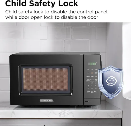Miniatura 10 de Horno microondas compacto de 0.7 pies cúbicos, 700 W, 11 niveles de potencia, 6 preajustes, bloqueo de seguridad para niños, pantalla LED, puerta