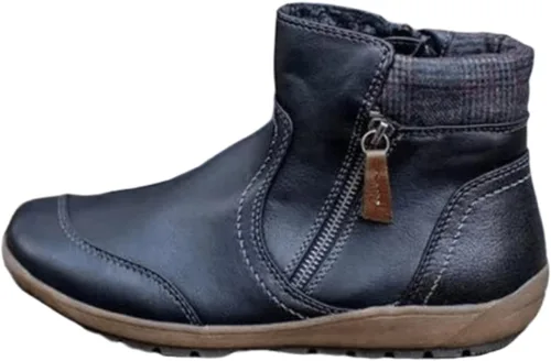 Miniatura 8 de Ladmiple Botas de tobillo para mujer, sin tacón, casual, con cremallera lateral, botas cortas vaqueras occidentales, zapatos para caminar V-Caqui