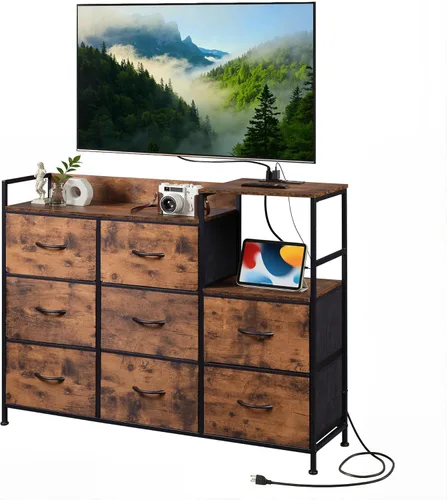 Miniatura 19 de Soporte de TV negro para TV de 45, 50, 55 pulgadas, mesa consola multimedia de TV con luces LED y estación de carga, centro de entretenimiento con 8