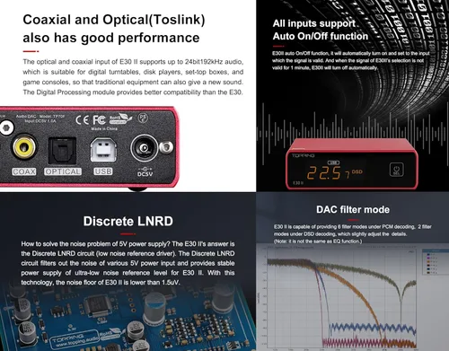 Miniatura 4 de Topping E30 II DAC Preamplificador de audio Decodificador de audio - 2xAK4493S Hi-Res XMOS XU208 DAC 32Bit/768kHz DSD512 DSD Modo directo para Negro