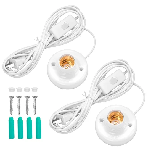 Miniatura 8 de 1 enchufe de luz de 9.84 pies con cable E26/E27 con interruptor de encendido/apagado, extensión de cable de luz colgante, para iluminación
