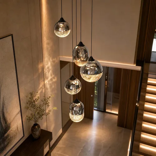 Miniatura 10 de ziidoo Lámpara colgante moderna de globo, cielo nocturno celestial, esfera de vidrio, lámpara colgante ajustable para isla de cocina, dormitorio