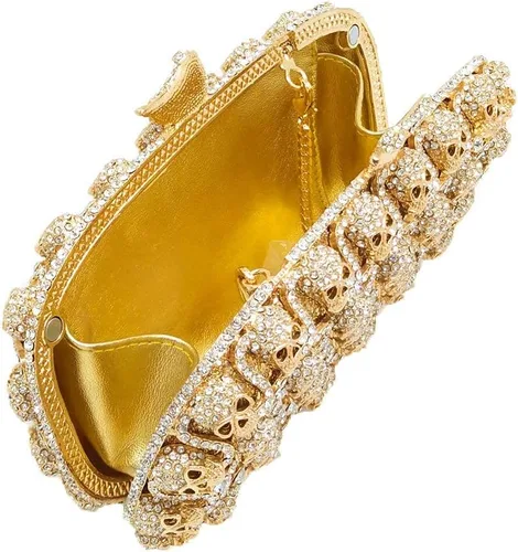 Miniatura 6 de Boutique De FGG Bolso de mano de cristal de calavera para mujer, bolso de mano de noche con diamantes de imitación, para fiesta, graduación